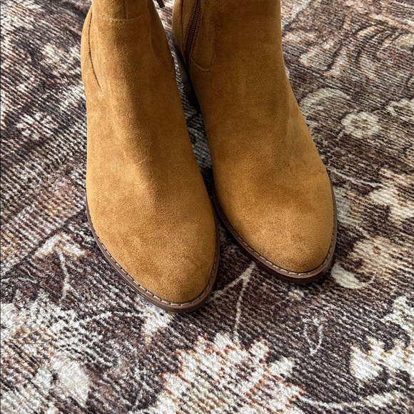 J. Crew Mustard Suede Block Heel Ankle Boots - Picture 2 of 5